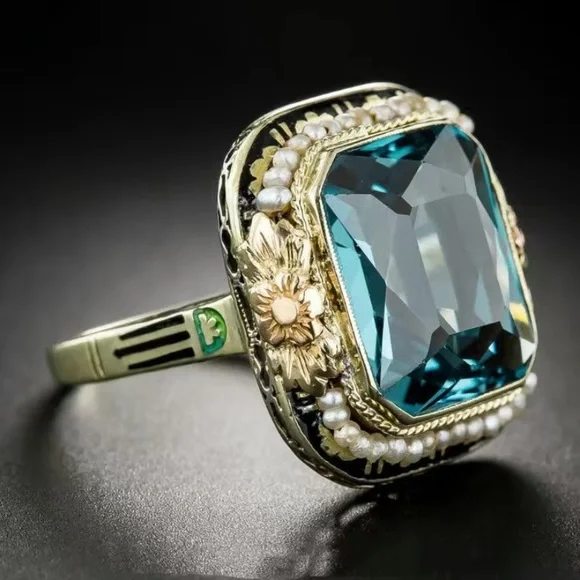 14k Gold Plated & Apatite Ring Size 7 - Picture 3 of 5
